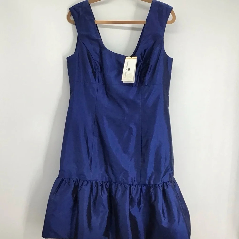 Marisa Baratelli 100% Thai Silk Party Semi Formal Cobalt Blue Dress Size 12 NWT